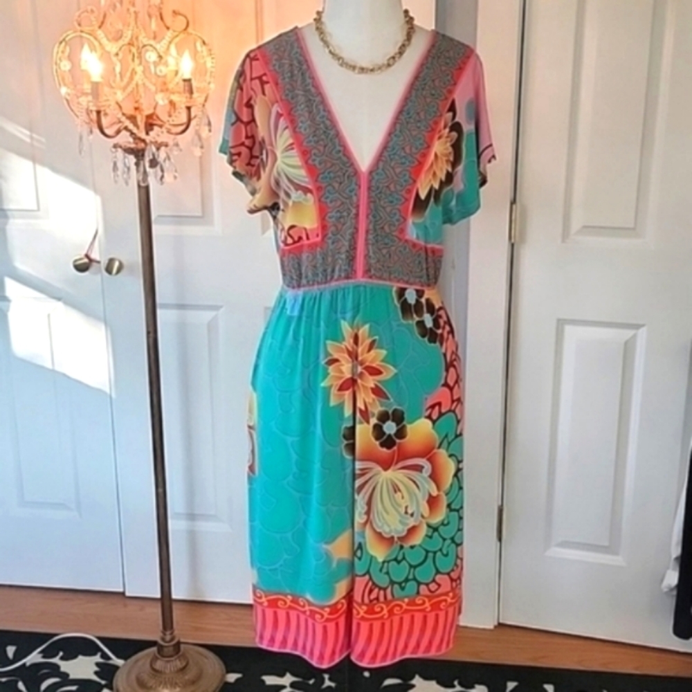 NWT, Hale Bob Dress, BEAUTIFUL, summer resort or cruise ready; Turquoise, Multi